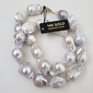 14K Yellow Gold Baroque Pearl Beaded Necklace